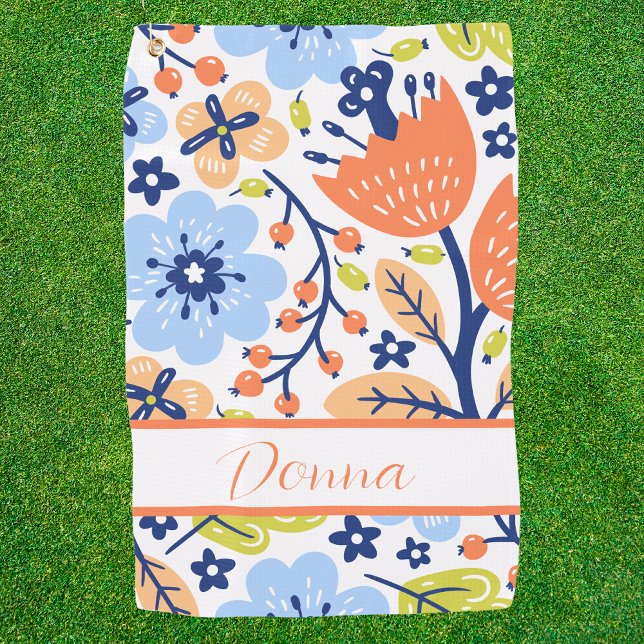 Modern Elegant Monogrammed Floral Golf Towel (Creator Uploaded)