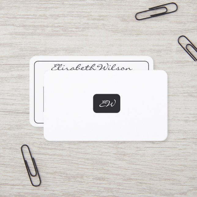 Modern elegant monogrammed QR code business cards (Front/Back In Situ)