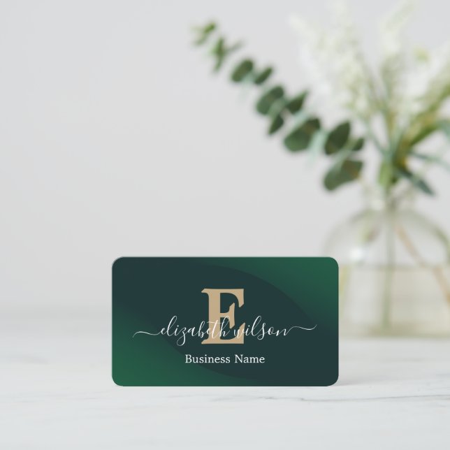 Modern elegant monogrammed QR code business cards (Standing Front)