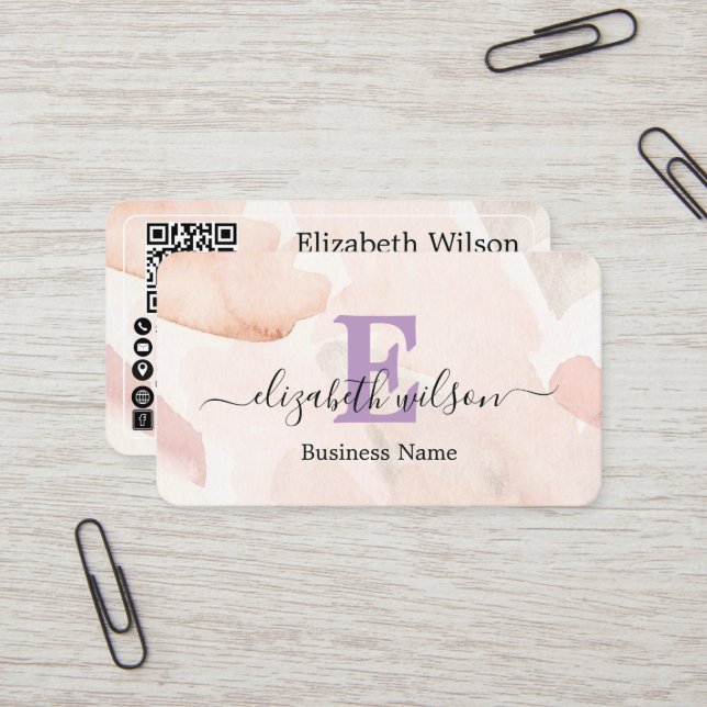 Modern elegant monogrammed QR code business cards (Front/Back In Situ)