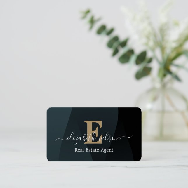 Modern elegant monogrammed QR code business cards (Standing Front)