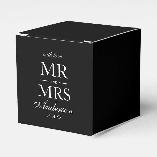 Modern Elegant Mr. and Mrs. Wedding Black Favour Box (Front Side)
