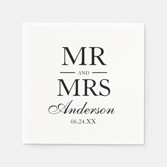 Modern Elegant Mr. and Mrs. Wedding Napkin (Front)