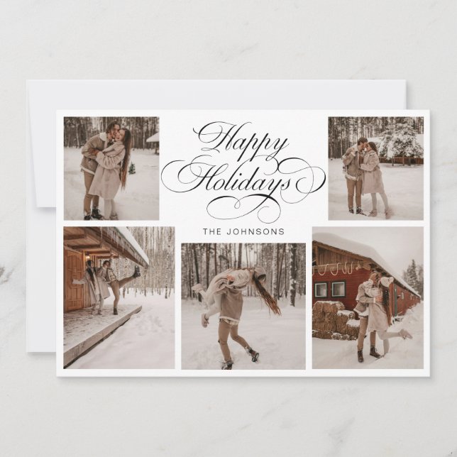 Modern Elegant Multi Photo Collage Christmas Holiday Card (Front)