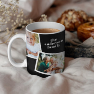 Modern elegant multi photo family black coffee mug