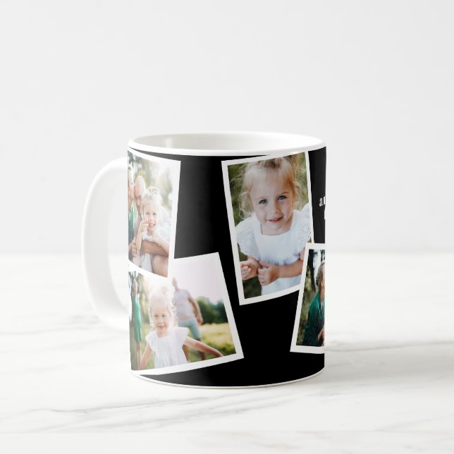 Modern elegant multi photo family black gift coffee mug (Front Left)