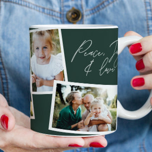 Modern elegant multi photo family green coffee mug