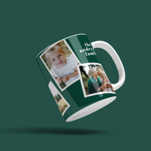 Modern elegant multi photo family green coffee mug