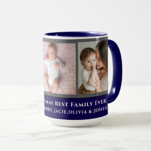 Modern elegant multi photo family merry christmas mug