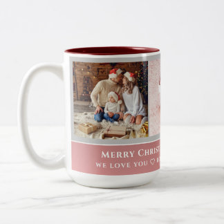 Modern elegant multi photo family merry christmas  Two-Tone coffee mug