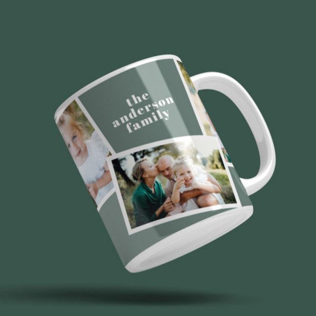 Modern elegant multi photo family sage green coffee mug (Creator Uploaded)