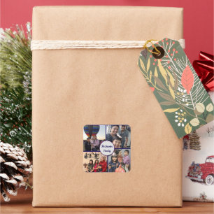 Modern elegant multi photo family stylish  square sticker