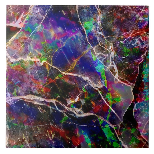   Modern Elegant Multicolored Marble Dark Abstract Ceramic Tile (Front)