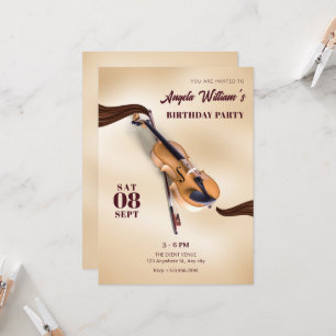 Modern Elegant Musical Instrument violin birthday Invitation