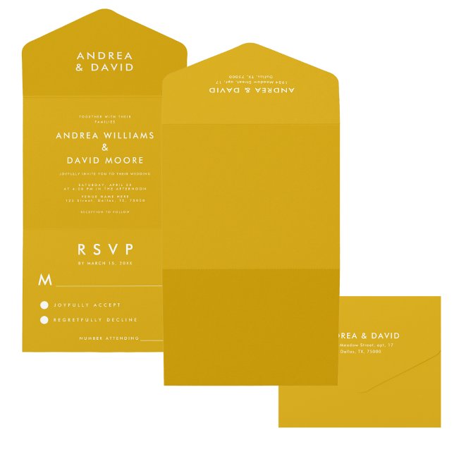 Modern Elegant Mustard Yellow Minimalist Wedding  All In One Invitation (Creator Uploaded)