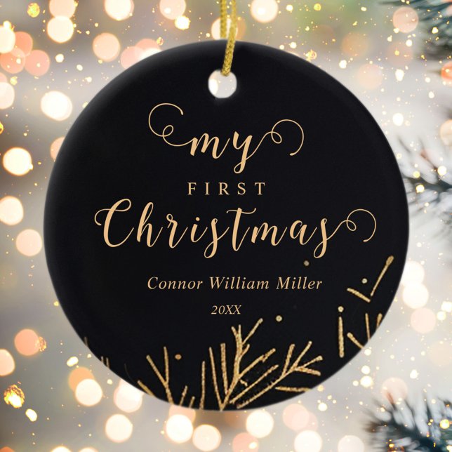 Modern Elegant My First Christmas Baby Holiday Ceramic Ornament (Modern Elegant My First Christmas Baby Holiday Ceramic Ornament)