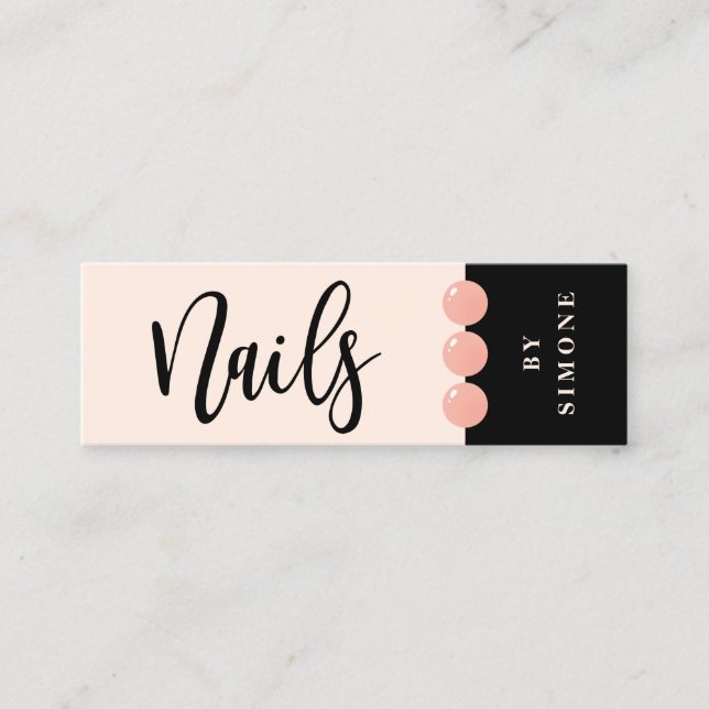 Modern elegant nail polish drops blush pink nails mini business card (Front)