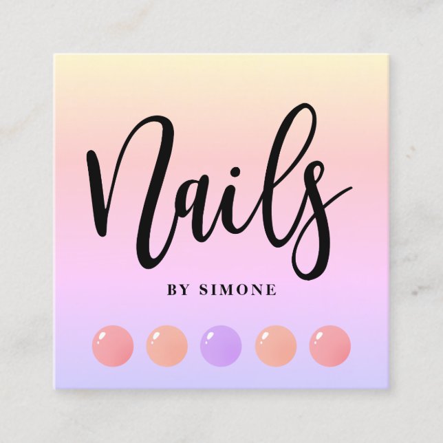 Modern elegant nail polish drops colourful nails square business card (Front)