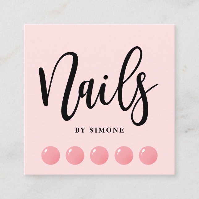 Modern elegant nail polish drops pastel pink nails square business card (Front)