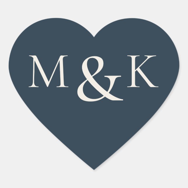Modern Elegant Name Initial Wedding Engagement Heart Sticker (Front)