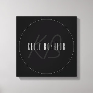 Modern Elegant Name & Monogram Dark Grey & Black Canvas Print