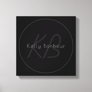 Modern Elegant Name & Monogram Dark Grey & Black Canvas Print