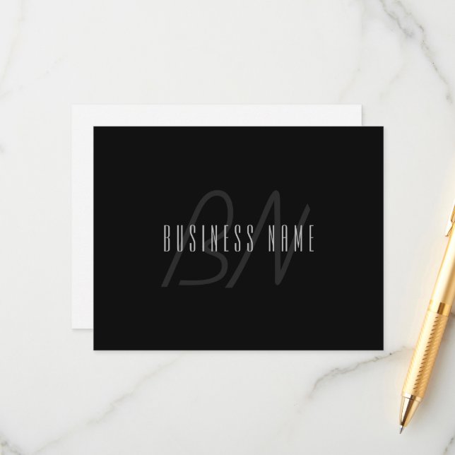 Modern Elegant Name & Monogram | Dark Grey & Black Enclosure Card (Front/Back In Situ)