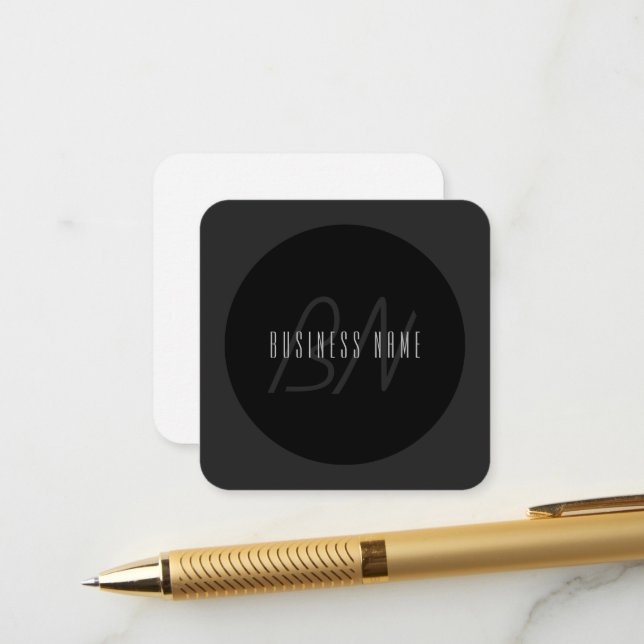 Modern Elegant Name & Monogram | Dark Grey & Black Enclosure Card (Front/Back In Situ)