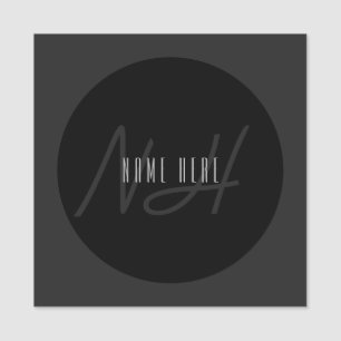 Modern Elegant Name & Monogram   Dark Grey & Black Name Tag