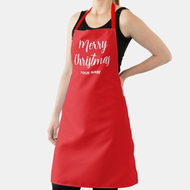 Modern Elegant Name Template Large Merry Christmas Apron (Insitu)