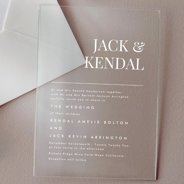 Modern Elegant Names Wedding Acrylic Invitations (Creator Uploaded)