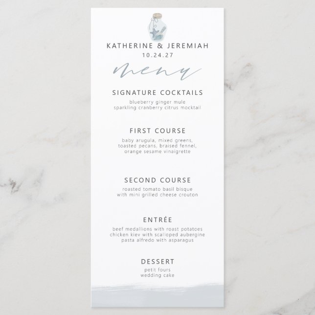 Modern Elegant Nautical Seashell Script Menu (Front)