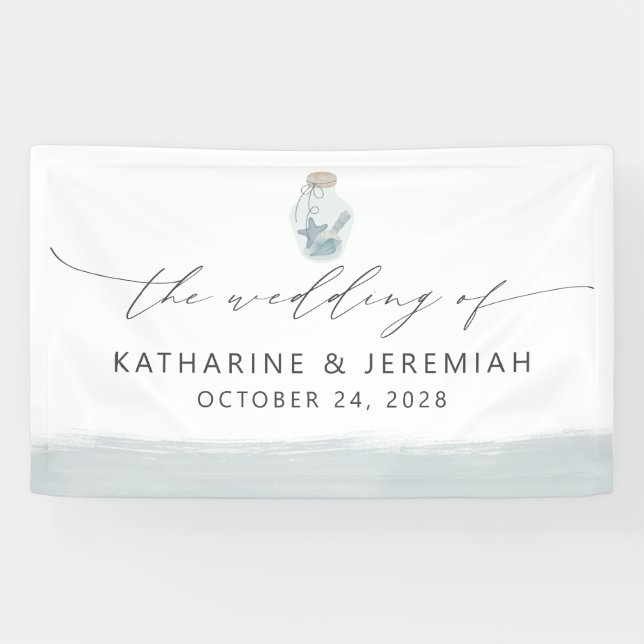 Modern Elegant Nautical Seashell Script Wedding Banner (Horizontal)