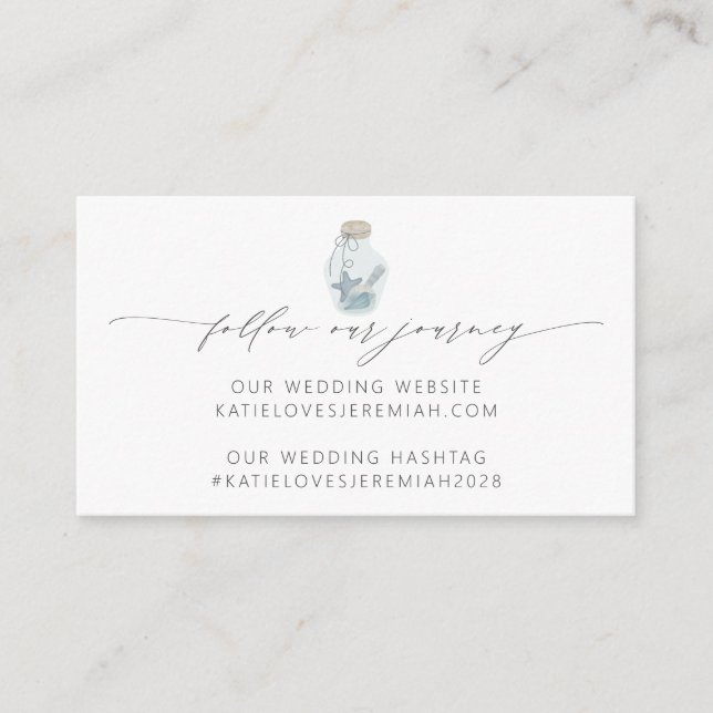 Modern Elegant Nautical Seashell Script Wedding Enclosure Card (Front)
