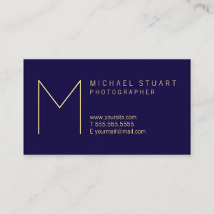 Modern Elegant Navy Blue and Gold Monogram Business Card