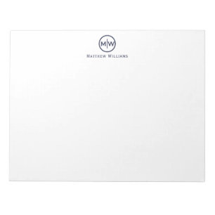 Modern Elegant Navy Blue Circle Monogram Initial Notepad