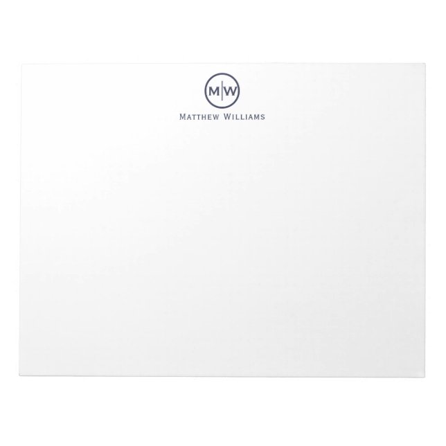Modern Elegant Navy Blue Circle Monogram Initial Notepad (Front)