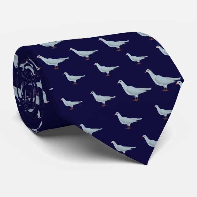 Modern Elegant Navy Blue Dove Seamless Pattern Tie (Rolled)