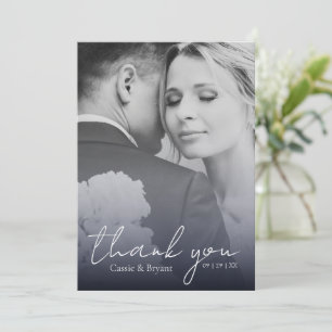 Modern Elegant Navy Blue Fade Wedding Thank You Card