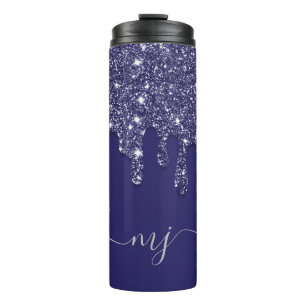 Modern Elegant Navy Blue Glitter Dripping Thermal Tumbler