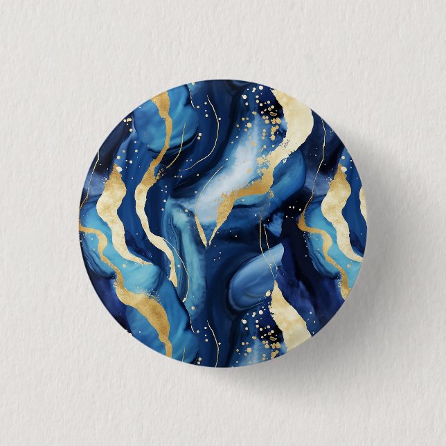 Modern elegant navy blue gold marble pattern Chic 3 Cm Round Badge (Front)