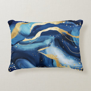 Modern elegant navy blue gold marble pattern Chic Decorative Cushion