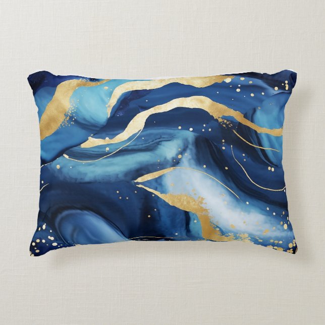 Modern elegant navy blue gold marble pattern Chic Decorative Cushion (Front)