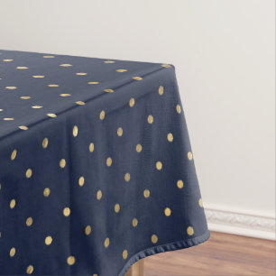 Modern Elegant Navy Blue Gold Polka Dots Tablecloth