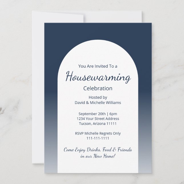 Modern Elegant Navy Blue Housewarming Party  Invitation (Front)