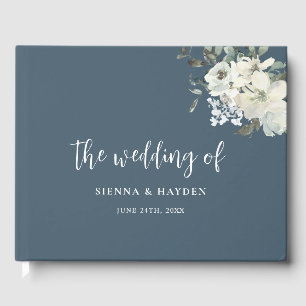 Modern Elegant Navy Blue Ivory Floral Wedding Guest Book
