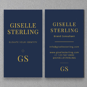 Modern Elegant Navy Blue Minimalist Two Monogram Business Card