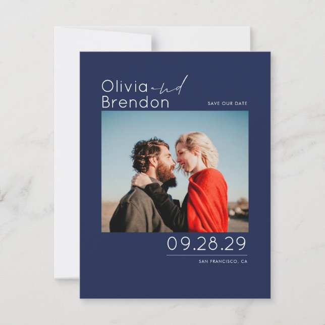 Modern Elegant Navy Blue Save the Date Photo (Front)