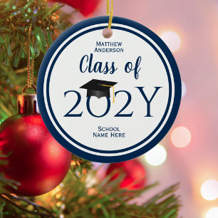 Modern Elegant Navy Blue Typography Graduation Ceramic Ornament