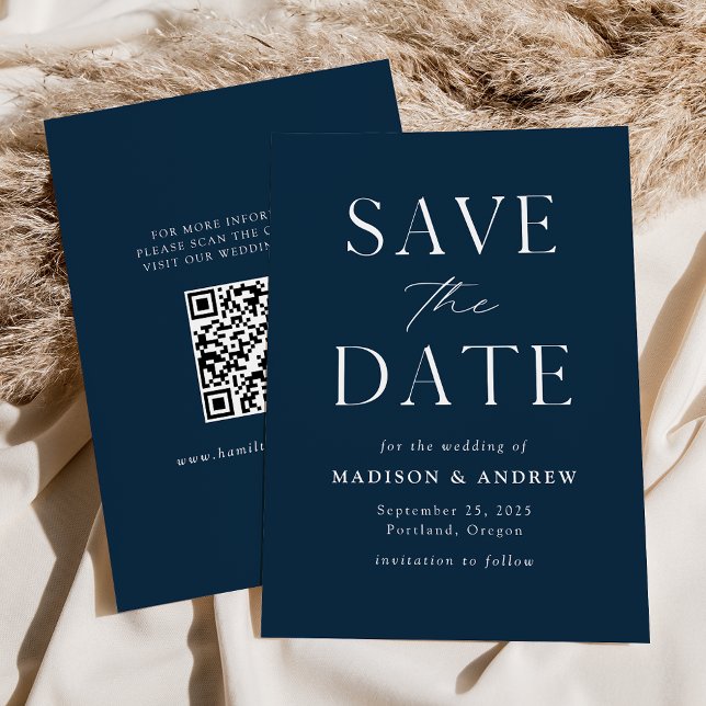 Modern Elegant Navy QR Code Save The Date (Creator Uploaded)